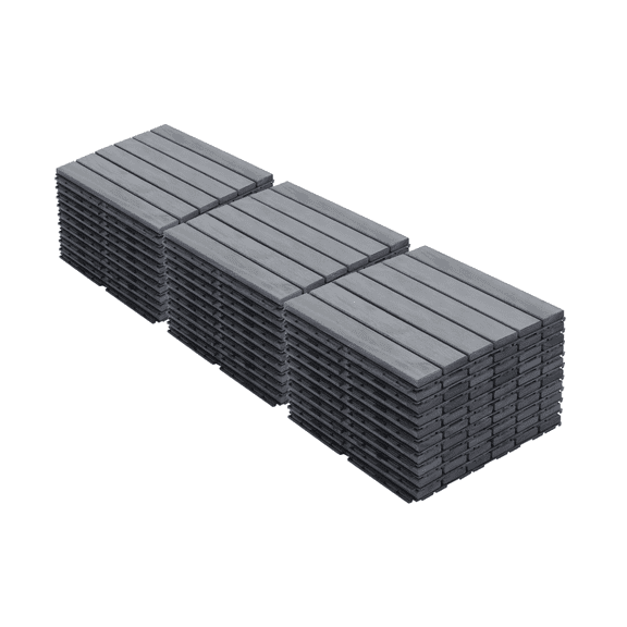 30 PCS Interlocking Deck Tiles  12" x 12" Light Gray Acacia Hardwood Striped Pattern Waterproof Outdoor Flooring for Patio Balcony Poolside