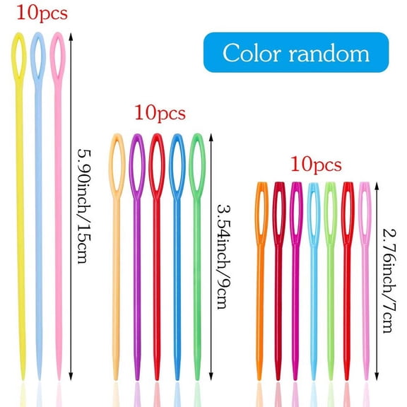30 PCS Large Eye Plastic Needles, 2.7Inch/3.5Inch/5.9Inch Plastic Weaving Needles, Yarn Needles, Learning Needles, Safety Plastic Lacing Needles for Kids & Sewing Handmade Crafts