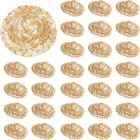 30 PCS Mini Straw Hats for DIY Craft Decoration Handcraft Doll Straw Hat Mini Natural Hand Knitting Hat DIY