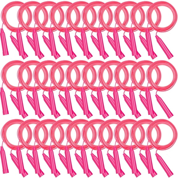30 PCS Pink Jump Ropes Bulk, Adjustable Plastic Skipping Rope, 7.3 Feet Jump Ropes for Kids, PVC Jumping Rope for Party Favor Birthday Gifts, Indoor Outdoor Activity