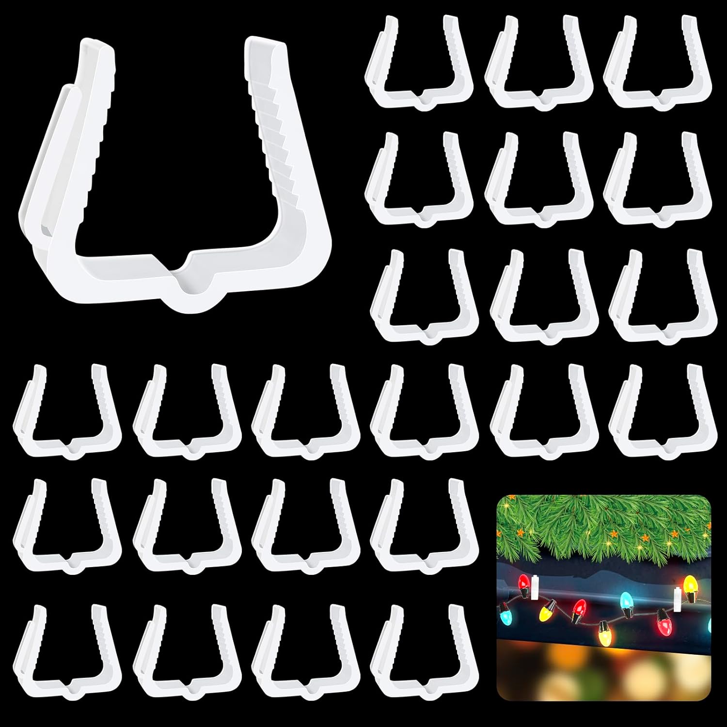 30 PCS Plastic Holiday Light Clips Christmas Fascia Board Roof Gutter