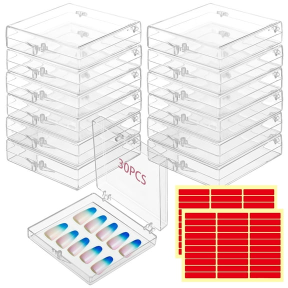 30 PCS Press on Nail Storage Boxes, Clear Nail Container with Double-Sided Tape, Acrylic Artificial Nail Display Box, Transparent Acrylic Nail Organizer Case, Small Acrylic Box for Nail Salon