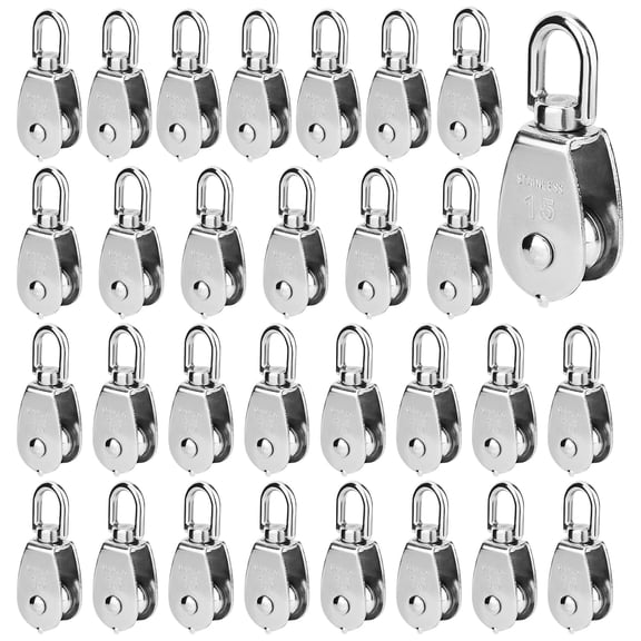 30 PCS Pulley Block, M15 Lifting Rope Crane Single Pulley, Stainless Steel Hanging Wire Towing Wheel Single Pulley Block
