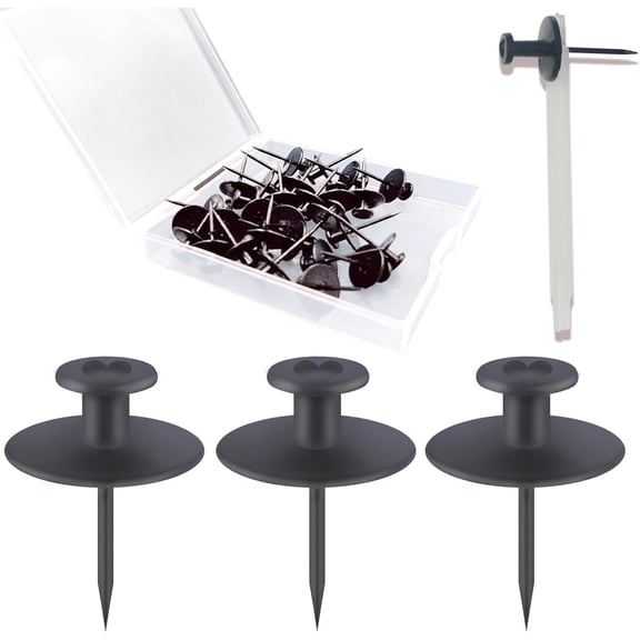 30 PCS Push Pins Picture Hangers Wall Hooks, Double Headed Thumb Tacks for Wall Hangings, Renter Friendly Decor Small Picture Frame Hangers for Drywall Cork Board Home Office Photo Decorations(Black)