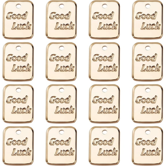 30 PCS Rectangle Charms Real 18K Gold Plated Brass Pendants Good Luck