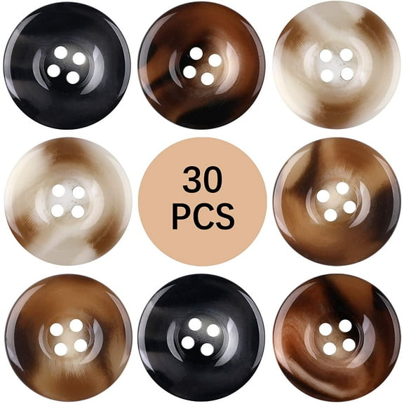 30 PCS Resin Sewing Buttons, 25mm/1 inch Round Bulk Buttons for Sewing, with 4 Matte Pattern Size 4 Holes, for Sewing DIY Crafts, Manual Button Painting, Handmade Repair Cloth