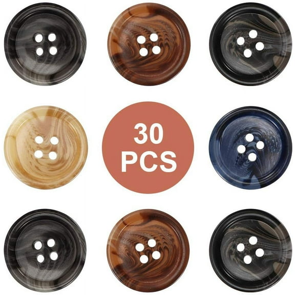30 PCS Resin Sewing Buttons, 25mm/1 inch Round Bulk Buttons for Sewing, with 5 Matte Pattern Size 4 Holes, for Sewing DIY Crafts, Manual Button Painting, Handmade Repair Cloth