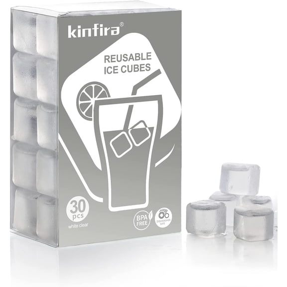 30 PCS Reusable Ice Cubes for Drinks - Refreezable Plastic Ice Cubes to Cool Drinks without Diluting Pretty Good for Parties BPA Free Dishwasher Safe White Clear