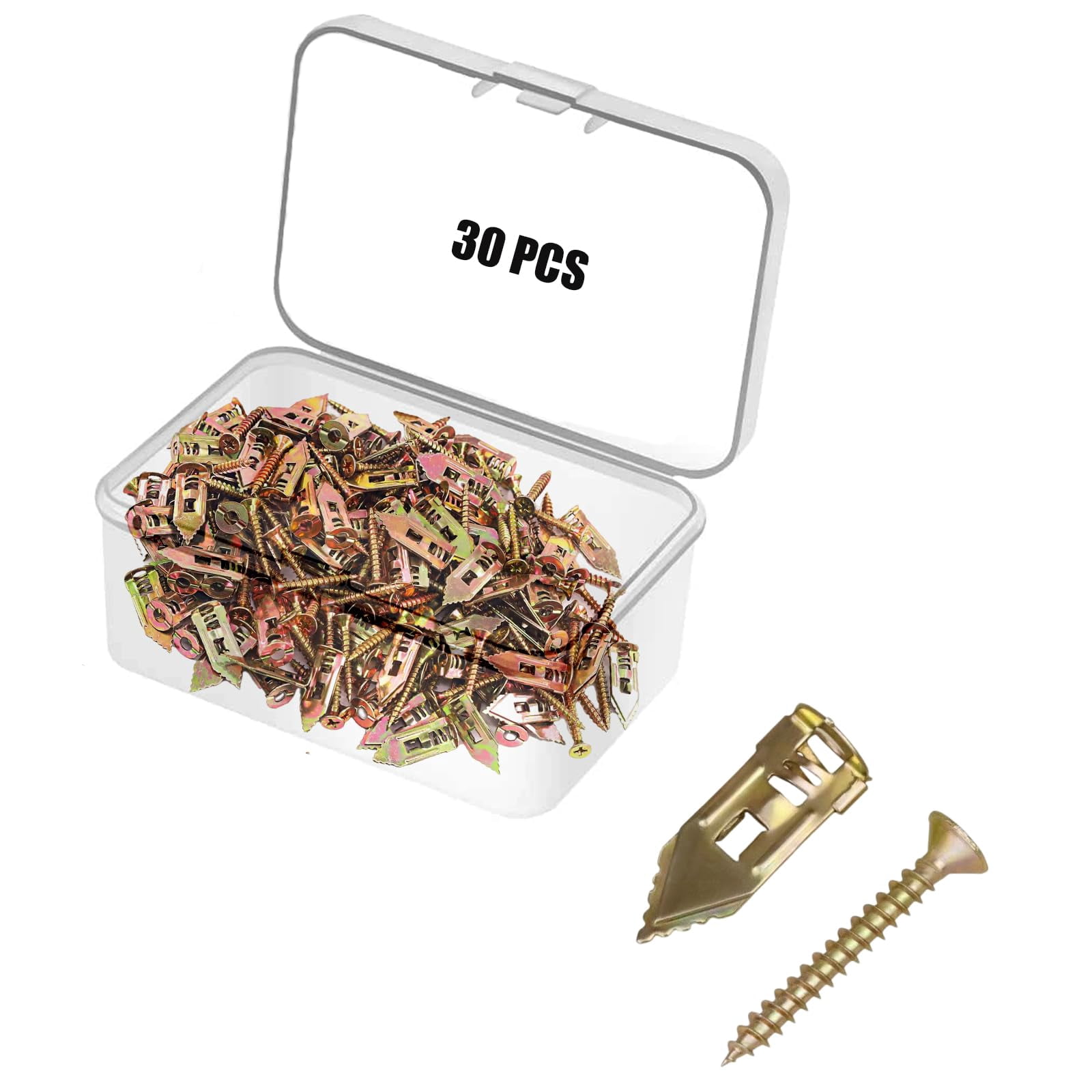 30 PCS Self Drilling Drywall Anchors With Screws Kit, Used On Drywall, Plaster Board, Sheetrock, And Hollow Wall (0.47x1.18'' Self Drilling Anchors And 0.15 X1.38'' Screws)