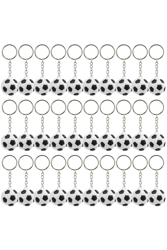 30 Pcs Soccer Ball Keychains - Soft Rubber Mini Football Key Rings with Metal Loops, Fun Stress Relief Toys & Bulk Party Favors for Kids, Sports Teams