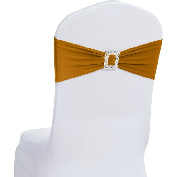 30 PCS Spandex Chair Sashes Bows Stretch Chair Cover Band with Buckle Slider Universal Elastic Chair Ties for Wedding Banquet Party Event Decoration (Gold)