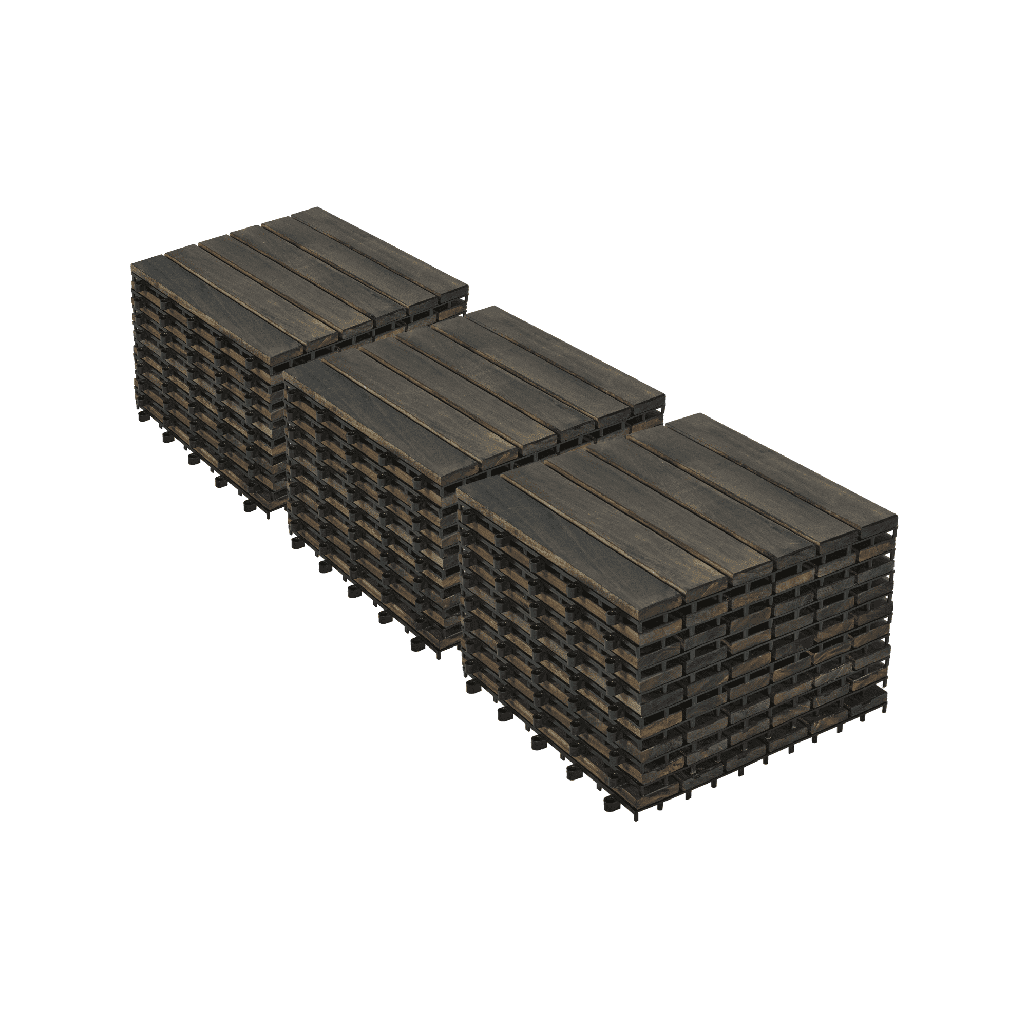 30 PCS Striped Pattern Interlocking Deck Tiles 12" x 12" Dark Brown Square Acacia Hardwood Outdoor Flooring for Patio Balcony Pool Side