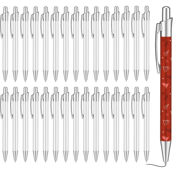 30 PCS Sublimation Ballpoint Pens, Bulk Blank Pens for Heat Transfer, White Ballpoint Pens with Metal Clip, Customizable DIY Present Pens for Christmas, Office, Crafts$$Office