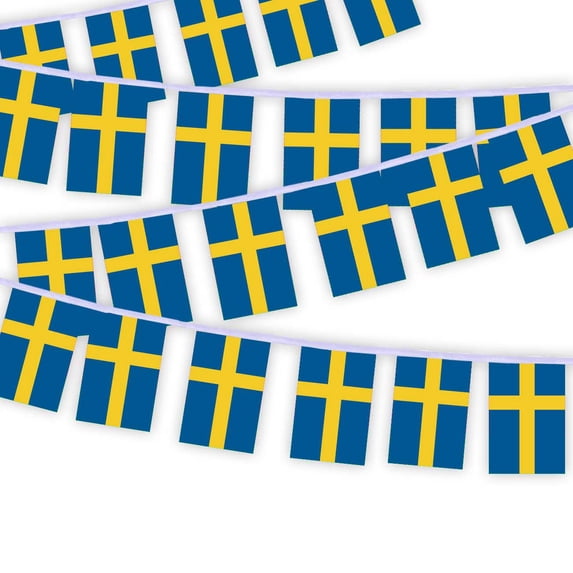 30 PCS Sweden Flag String,32 FT Swedish Bunting,Decoration Banner for Outdoor Indoor Patio Yard Decor