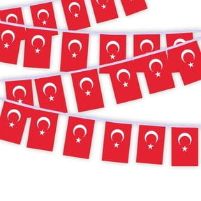 30 PCS Turkey Flag String,32 FT Turks Turkish Bunting,Decoration Banner for Outdoor Indoor Patio Yard Decor