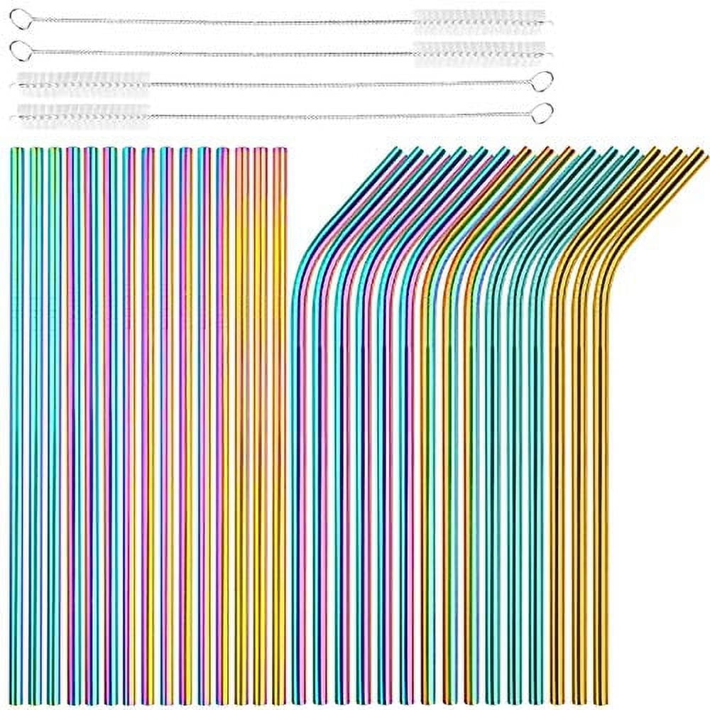 [30 PCS] Value Pack Metallic Reusable Stainless Steel Straws Combinations, Tomorotec Home Metal Straw Sets with Cleaning Brushes, 15 Straight 15 Bent For Tumblers Beverage Drinks Cocktail (Colorful)
