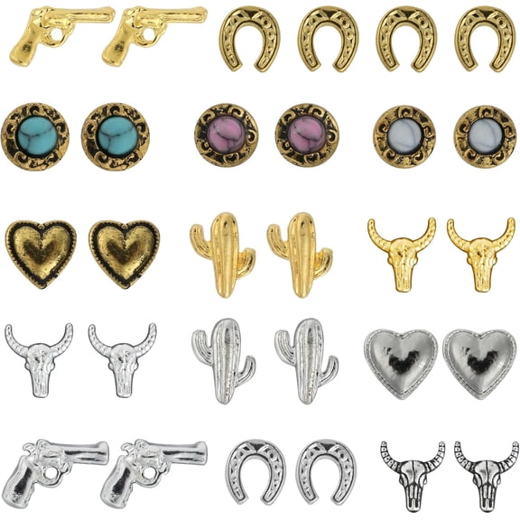 30 PCS Western Nail Charms - 3D Vintage Cowboy Cowgirl Nail Charms, Turquoise, Gold, Silver, Pink, Blue Retro Metal Gem Western Art Stickers Accessories for DIY