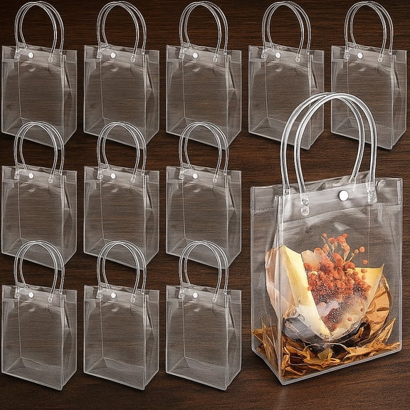 30 PCs Set, Transparent Plastic Gift Bag with Handle, Reusable Transparent PvE Handbag, Suitable for Mother's Day, Easter, Christmas, Wedding, Party, Birthday Shopping Bag