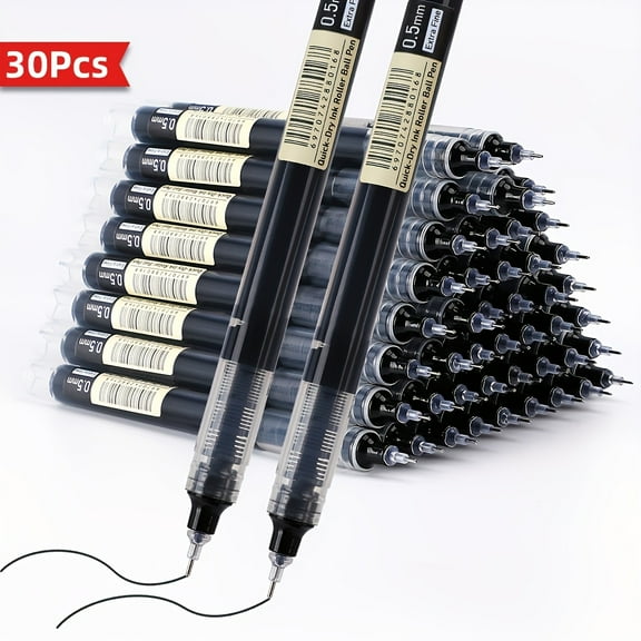 30-Pack 0.5mm Black Gel Pens - Quick-Dry Fine Tip, Smooth Writing, Snap Cap - Ideal for Exams, Homework, Office & Daily Use (Long-Lasting Ink, Consistent Flow)