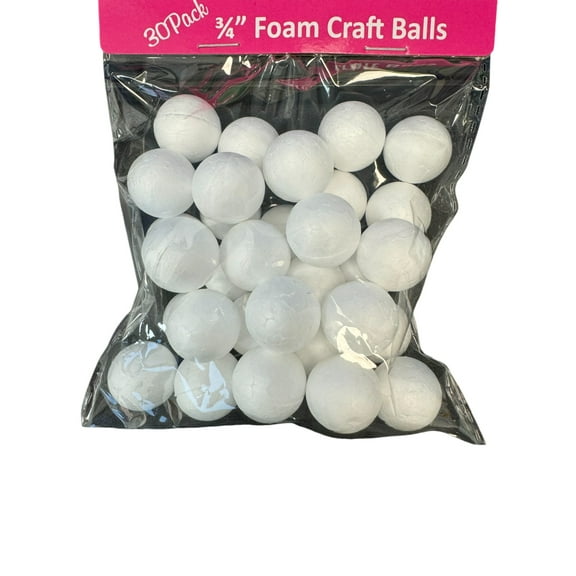 30 Pack 0.75 inches Foam Craft Balls for School & Craft Projects – High-Quality Styrofoam – Choking Hazard, Not for Children Under 3, Poly Bag Packaging, White