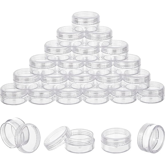 30 Pack 1.47"x0.78" (10ml) Empty Clear Plastic Bead Storage Container jar with Rounded Screw-Top Lids
