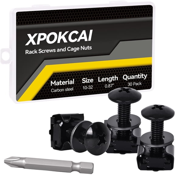 30-Pack 10/32 Set Rack Screws with Nylon Washers and Cage Nuts for Server RacksRouters Enclosures &Audio Equipment Cabinets Server Network Enclosure Mount Screws