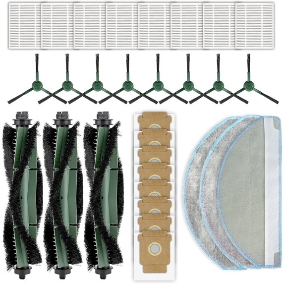 (30 Pack) 105 Combo Accessories Parts for iRobot 105 Combo Robot, Vacuum 2 Essential Robot Q0520, 3 Roller Brush, 8 Side Brushes, 8 HEPA Filters, 8 Dust Bags, 3 Mop Pads