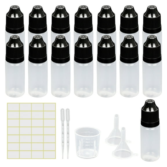 30 Pack 10ml Plastic Dropper Bottle, Plastic Empty Squeezable Dropper Bottles Eye Dropper Dispenser Paint Dropper Bottles with Funnel Measuring Cup Label Transfer Pipette