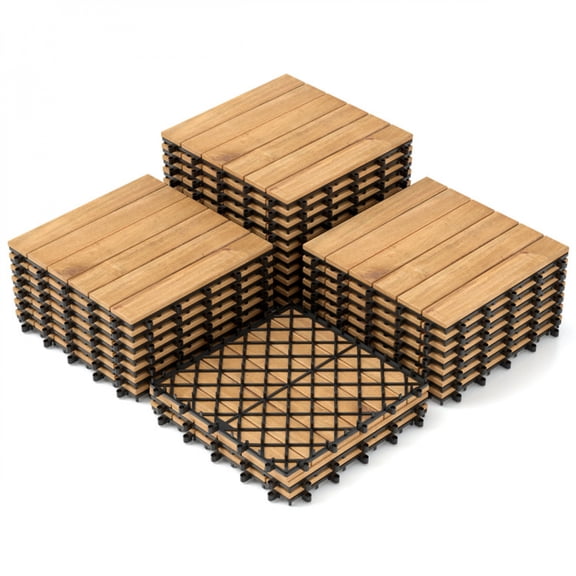 30 Pack 12x12 Acacia Wood Interlocking Deck Tiles Quick Drainage Outdoor Flooring for Patio Garden Poolside Natural