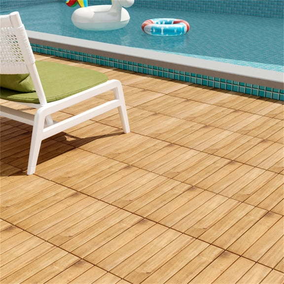 30 Pack 12x12 Inch Natural Acacia Wood Interlocking Deck Tiles Quick Drainage Slatted Design for Patio Garden Poolside Indoor Outdoor 29 Sqft