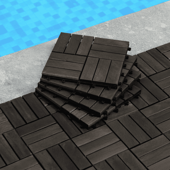 30-Pack 12x12In Wood Interlocking Deck Tiles, Striped Light Gray Patio Flooring for Outdoor DIY Easy Lock System for Balcony, Poolside Porch Deck Outdoor Kitchen & Fire Pit Area Backyard Makeover