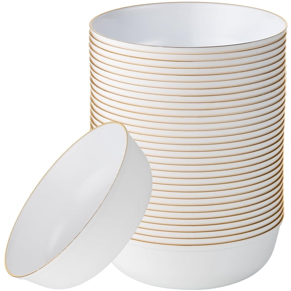 [30 Pack 16 OZ Bowls] Collection with Rim Plastic Party Soup Bowls Premium heavyweight Elegant Disposable Tableware Dishes