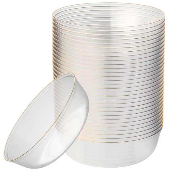 [30 Pack 16 OZ Bowls] Collection with Rim Plastic Party Soup Bowls Premium heavyweight Elegant Disposable Tableware Dishes
