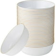 thumbnail image 1 of [30 Pack 16 OZ Bowls] Edge Collection White with Gold Rim Plastic Party Soup Bowls Premium heavyweight Elegant Disposable Tableware Dishes, 1 of 4
