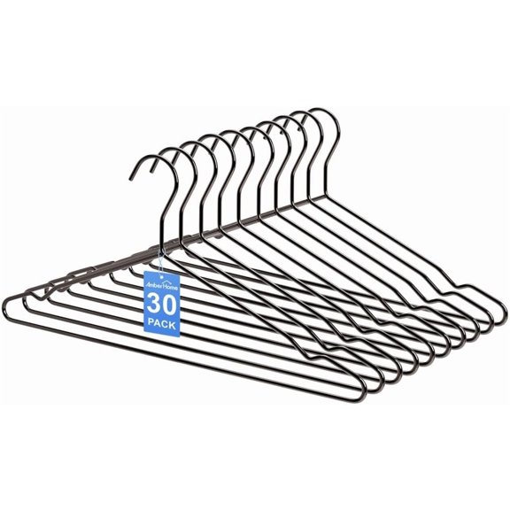 30 Pack 17" Strong Black Metal Wire Clothes Hangers, Heavy Duty Coat Hangers, Standard Suit Hangers for Jacket, Shirt, Dress (Black, 30)