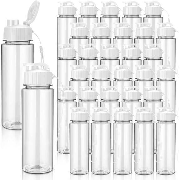 30 Pack 17 oz Plastic Sports Water Bottles with Handle Strap Lightweight Leakproof Flip Top Classic Style White