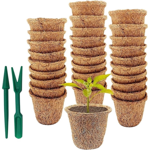 30 Pack 2.6 Inch Coco Coir Seed Starter Pots, Biodegradable Seed Starter Pots, Organic Biodegradable Germination Nursery Seedling Pots for Flower Vegetables and Saplings