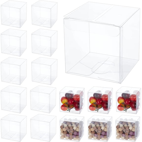 30 Pack 2.7" x 2.7" x 2.7" Clear Plastic Party Favor Box for Valentine's Day Choclates and Wedding Party Candy Cookies Favors for DIY