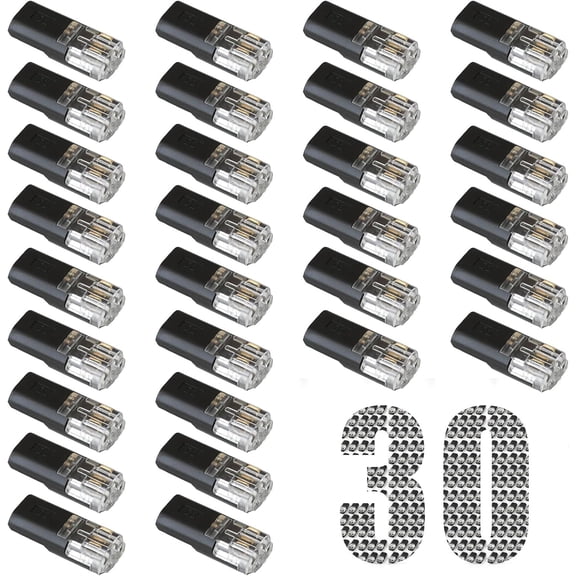 30 Pack 2 Pin Stripless Wire Connectors, Lockable Plug-in Low Wire Terminals, Quick Disconnect LED Light Strip Connectors, 22-18 AWG, 300V, 9A (30)