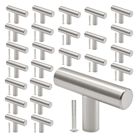 30-Pack 1.57 Inch T-Bar Cabinet Pull Knobs, Stainless Steel Modern Drawer Handles for Kitchen Cabinet, Dresser, Bathroom Vanity