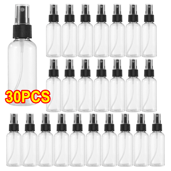 30 Pack 2 oz Clear Mist Spray Bottles 60 ml Reusable Travel Empty Sprayer for Essential Oils Cleaning Beauty
