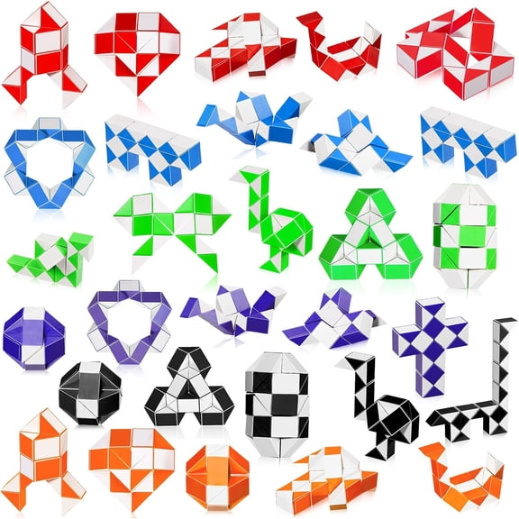 30 Pack 24 Blocks Fidget Snake Cube Mini Twist Magic Snake Puzzle Speed Cubes for Stocking Party Gifts Bag Fillers Party Favors (Colorful)