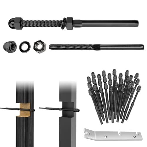 30 Pack 3/16" Black Cable Railing Swage Threaded Stud Tension End Fitting Terminal for Deck Cable Railing Hardware, T316 Stainless Steel Cable Railing Tensioner Kit for 2x2 Wood/Metal Post BCR06