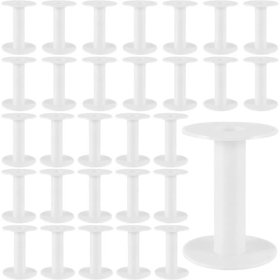 30 Pack 3.7 Inch White Plastic Empty Spools, Durable Round Empty Plastic Wire Spool for Induction Coils Thread String Bobbin Rope Chain Storage