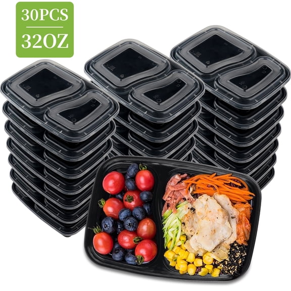 30 Pack 32 oz Meal Prep Containers Reusable, 2 Compartment Food Containers with Lids To Go Containers, Lunch-Microwave,Freezer,Dishwasher Safe