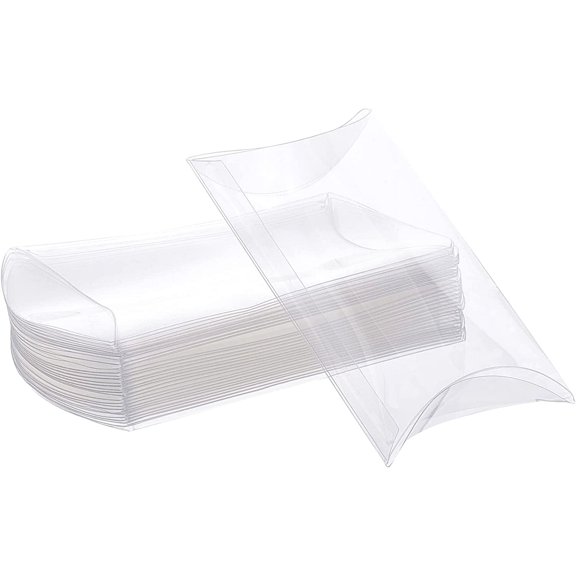 30 Pack 4.3x3.3x1.2 Clear Plastic Pillow Favor Box PVC Candy Treat Gift Box for Wedding Birthday Party Gift Packing Box Self Assembly