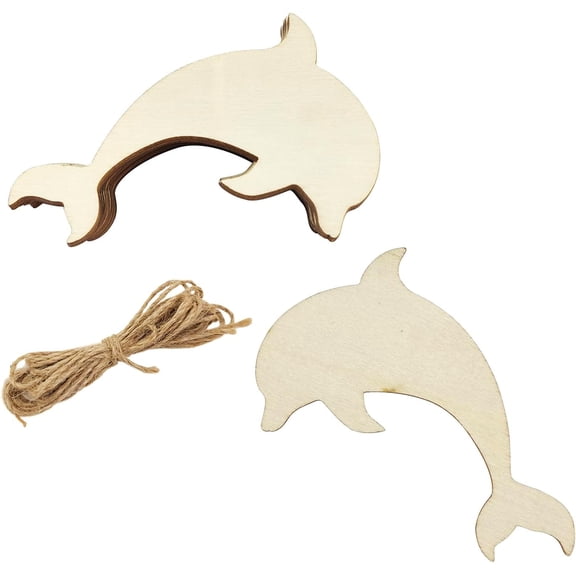 30 Pack 4 Inch Wood Dolphin Cutouts Unfinished Wooden Beach Dolphin Hanging Ornaments DIY Dolphin Craft Gift Tags for Home Party Decoration Craft Project