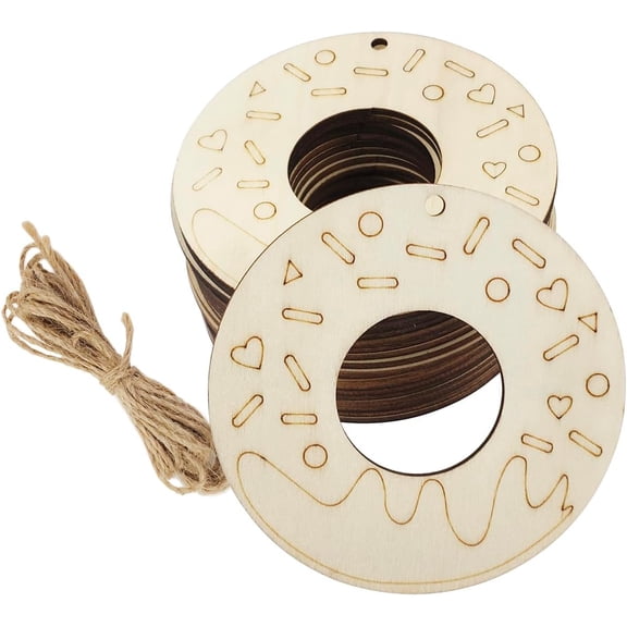 30 Pack 4 Inch Wood Donuts Cutouts Unfinished Wooden Snack Donuts Hanging Ornaments DIY Snack Donuts Craft Gift Tags for Home Party Decoration Craft Project