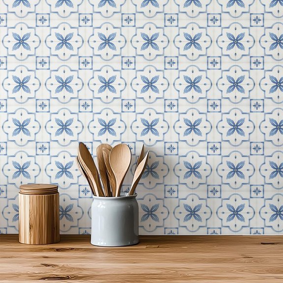 30 Pack, 4x4 Inch French Country Tile Decals, Light Blue Watercolor Peel and Stick Backsplash, Classic Vinyl for Kitchen Decor