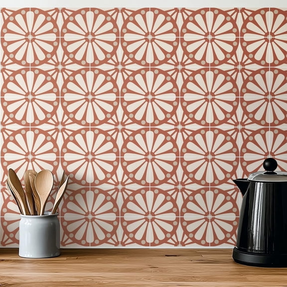 30 Pack, 4x4 Inch Terracotta Tile Stickers, Modern Boho Peel and Stick Vinyl for Backsplash, Stairs & Furniture